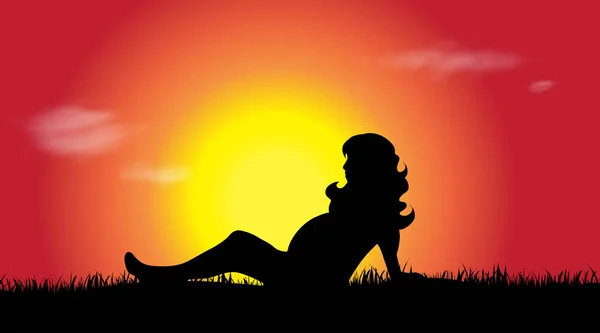 Silhouette Vectorielle Femme Enceinte Coucher Soleil — Image vectorielle