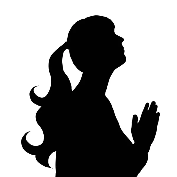 Vector Silhouet Van Vrouw Bidden Witte Achtergrond — Stockvector