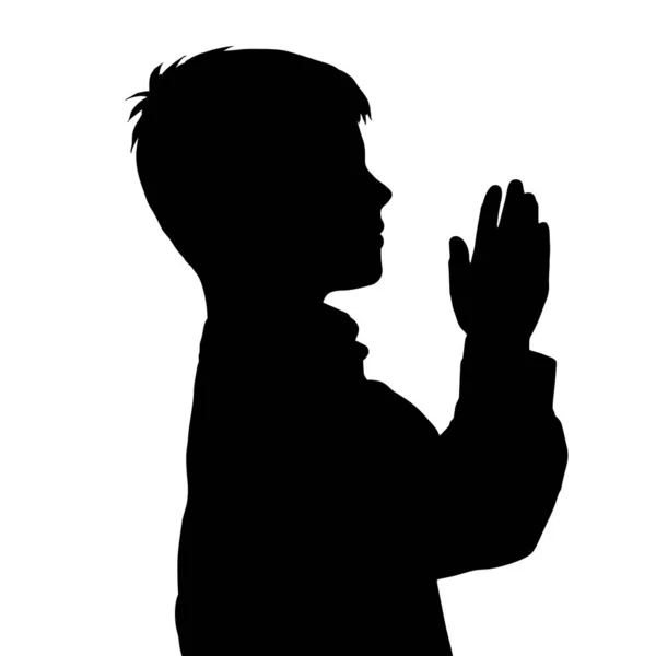 Vector Silhouette Boy Praying White Background — Stock Vector