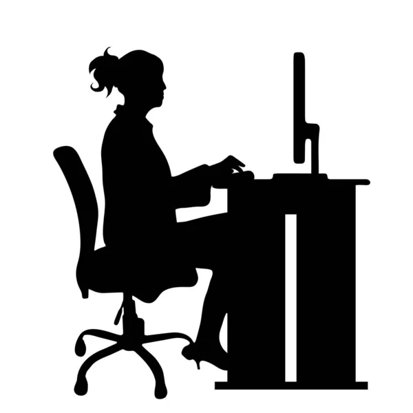 妇女的向量剪影在工作在白色背景 — 图库矢量图片
