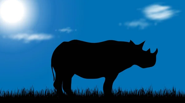 在阳光明媚的天 在草地上的犀牛的向量例证 — 图库矢量图片