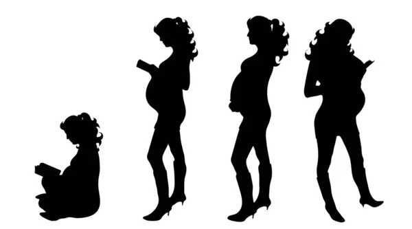 妊娠中の女性の白い背景のベクトル シルエット — ストックベクタ