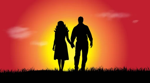 Vector Silhouette Couple Sunset — Stock Vector