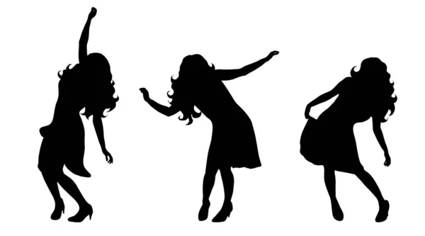 Vector Silhouet Van Meisje Witte Achtergrond Danst — Stockvector