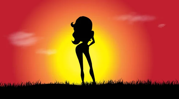 Silhouette Vectorielle Une Femme Coucher Soleil — Image vectorielle