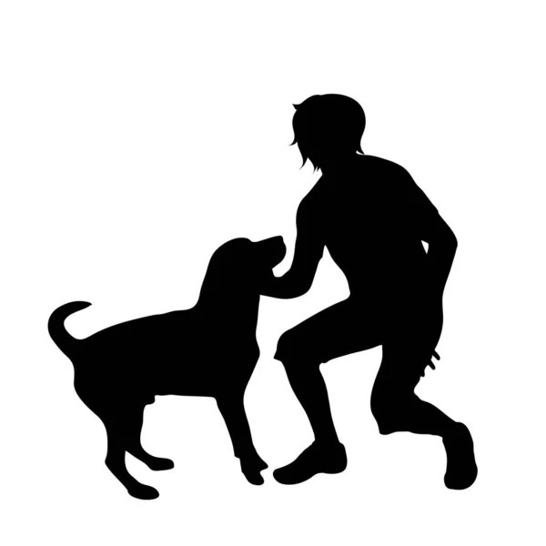 Векторный Силуэт Человека Собакой Белом Фоне — стоковый вектор