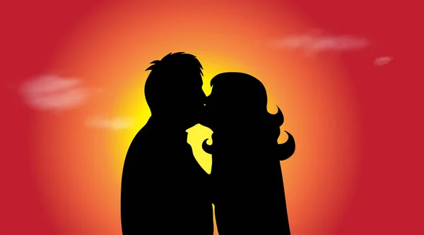 Silhouette Vectorielle Couple Dans Nature Coucher Soleil — Image vectorielle