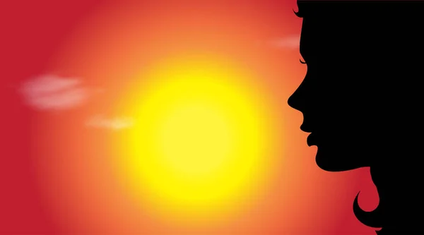 Vektorillustration Kvinnas Ansikte Vid Solnedgången — Stock vektor