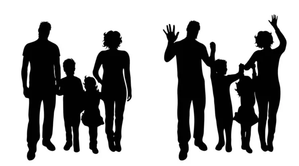 Silhouette Vectorielle Famille Sur Fond Blanc — Image vectorielle