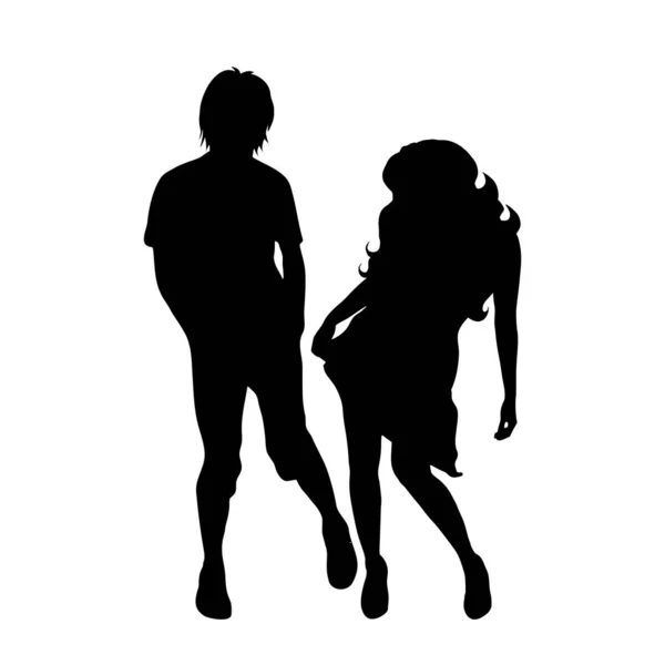 Vector Silhouette Couple Who Dances White Background — Stock Vector