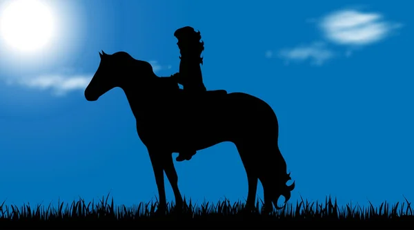Silhueta Vetor Criança Com Cavalo Prado — Vetor de Stock