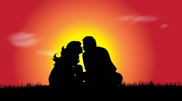 Vektorsilhouette Eines Paares Bei Sonnenuntergang — Stockvektor