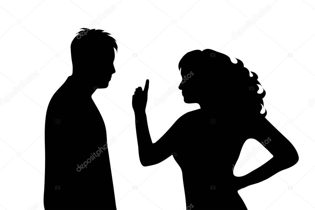 Vector silhouette of couple on white background.