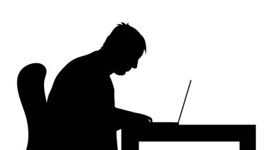 Bilgisayarda adam çalışmalarının siluet vektör.