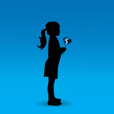 Vector silhouette of girl with lollipop like world. clipart