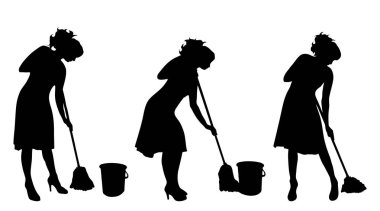 Beyaz arka plan üzerinde temizler kadın silüeti vektör.