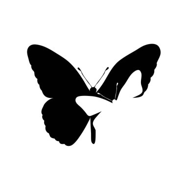 Beyaz arka plan üzerinde kelebek logo vektör silüeti.