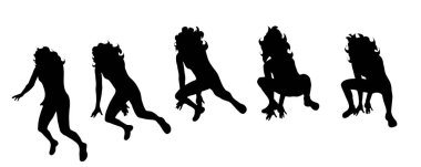 Beyaz zemin üzerine atlamak kadın silüeti vektör.