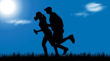 Doğada çalıştırmak çift siluet vektör.