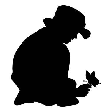 Beyaz arka plan üzerinde kelebek çocukla siluet vektör.