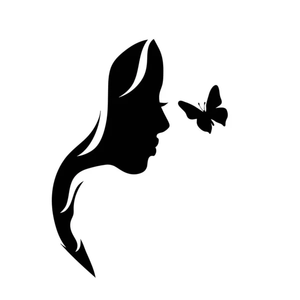 Vector Silhouette Woman Butterfly — Stock Vector