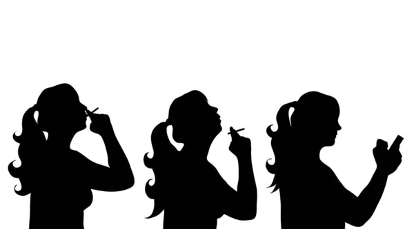 在白色背景抽烟的妇女的向量剪影 — 图库矢量图片