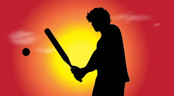 Vector Silueta Del Hombre Jugar Béisbol Atardecer — Vector de stock