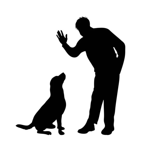 Vektor Silhouette Von Mann Mit Hund Auf Weißem Hintergrund — Stockvektor