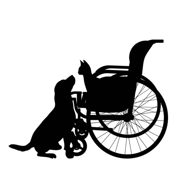 Vector Silhouette Animal Wheelchair White Background — Stock Vector