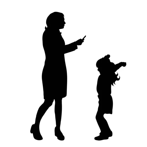 Silhouette Vectorielle Famille Sur Fond Blanc — Image vectorielle