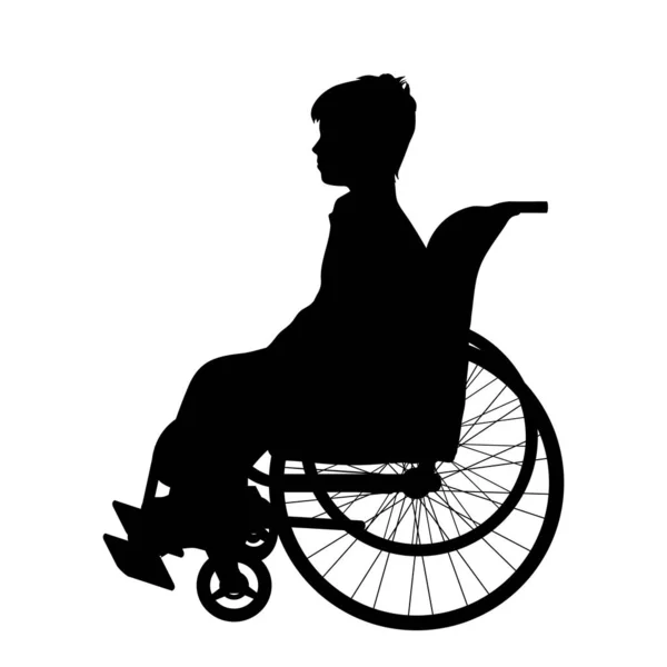 Vektor Silhouette Eines Jungen Rollstuhl Auf Weißem Hintergrund — Stockvektor