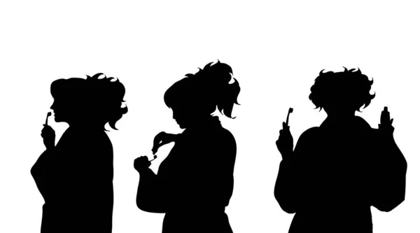 Silhouette Vectorielle Femme Qui Nettoie Les Dents — Image vectorielle