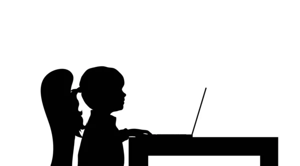 Bilgisayarda Çocuk Işçiliği Siluet Vektör — Stok Vektör