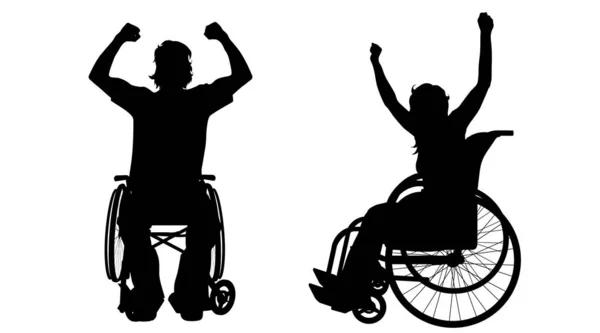 Silhouette Vectorielle Couple Fauteuil Roulant Sur Fond Blanc — Image vectorielle