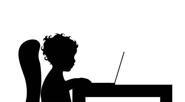 Bilgisayarda Çocuk Işçiliği Siluet Vektör — Stok Vektör