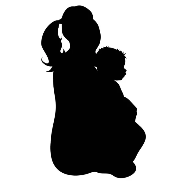 Silhouette Vectorielle Femme Avec Bébé Sur Fond Blanc — Image vectorielle