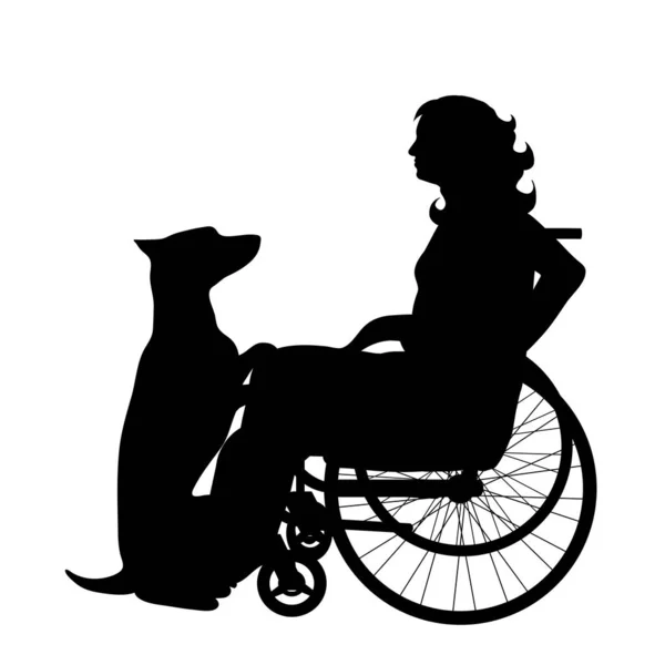 Vector Silhouette Woman Wheelchair White Background — Stock Vector