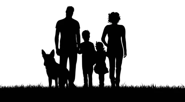 Silhouette Vectorielle Famille Sur Fond Blanc — Image vectorielle