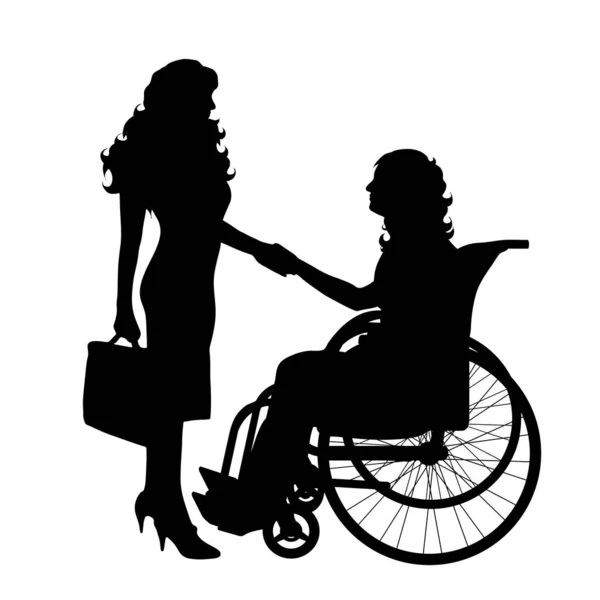 Vector Silhouette Woman Wheelchair White Background — Stock Vector