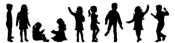 Vector Silhouette Children White Background — Stock Vector