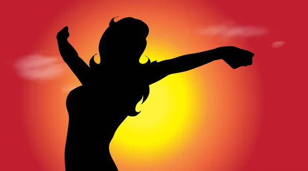 Vector Silhouette Girl Who Dance Sunset — Stock Vector