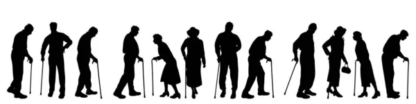 Silhouette Vettoriale Persone Anziane Sfondo Bianco — Vettoriale Stock