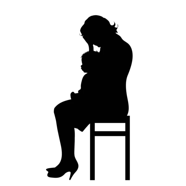 Silhouette Vectorielle Femme Avec Bébé Sur Fond Blanc — Image vectorielle