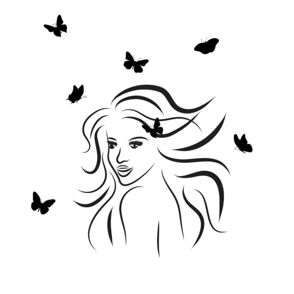 Vector Silhouette Woman Butterfly — Stock Vector