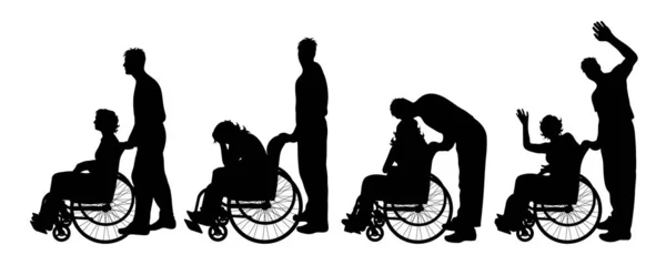 Векторный Силуэт Женщины Инвалидном Кресле Белом Фоне — стоковый вектор