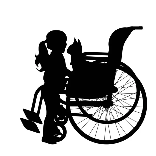 Tekerlekli Sandalye Beyaz Arka Plan Üzerinde Çocuk Silüeti Vektör — Stok Vektör