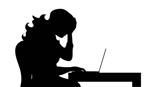 Vector Silhouet Van Vrouw Werk Computer — Stockvector