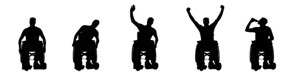 Vector Silhouette Man Wheelchair White Background — Stock Vector