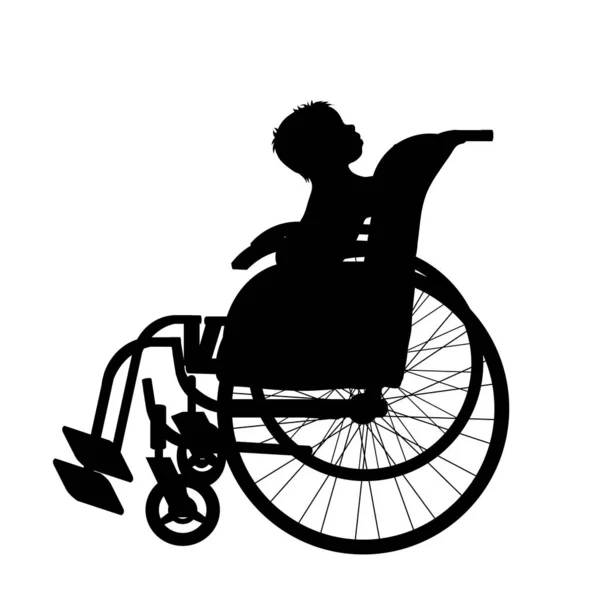 白い背景に車椅子の子のベクトル シルエット — ストックベクタ
