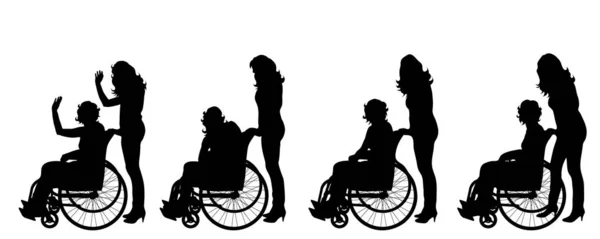 Sylwetka Wektor Kobieta Wózku Inwalidzkim Białym Tle — Wektor stockowy